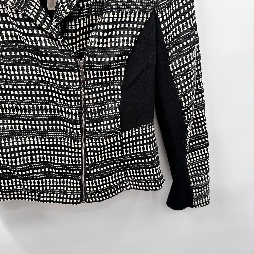 CHICO'S  Black & White Stripe Textured Moto Zip Up Jacket // 0 - Picture 8 of 10
